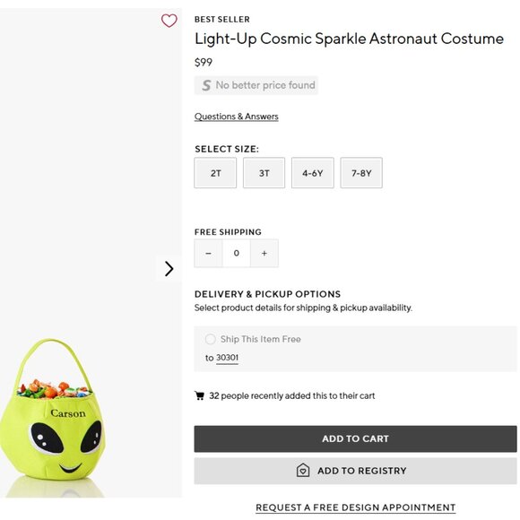 Pottery Barn Kids Light-Up Cosmic Sparkle Astronaut Costume [3T, Girls] - Picture 4 of 4